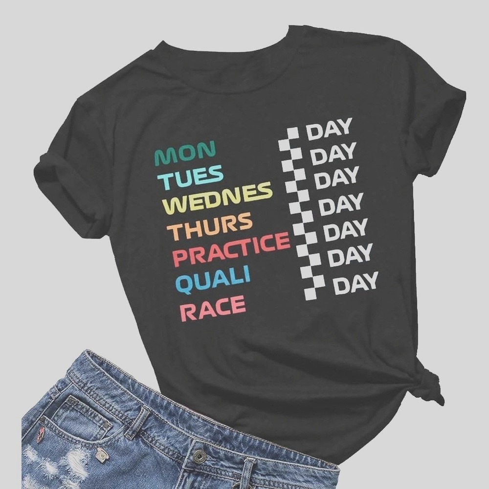 Womens Racing Graphic T-Shirt Formula 1 Race Day 1 week Tee‎ Shirt Gray LARGE